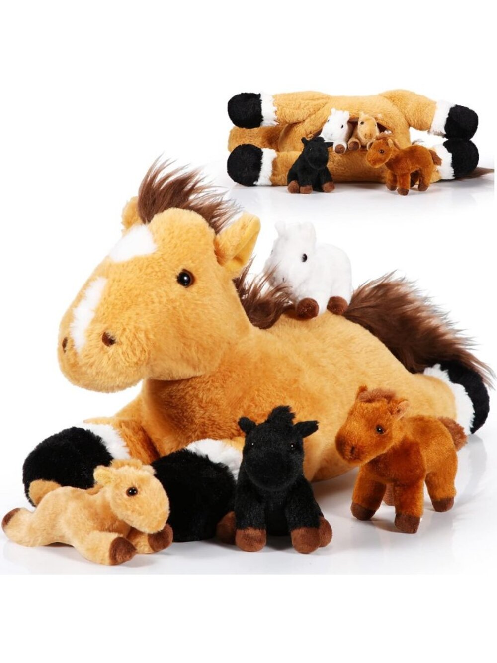 5 Pcs Cute Horse Plush Stuffed Animals Set - 18 Inch Mommy & Baby Toys